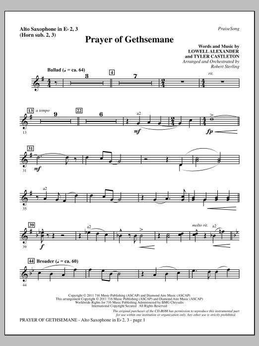 Download Robert Sterling Prayer Of Gethsemane - Alto Sax 2-3 (sub. Horn 2-3) Sheet Music and learn how to play Choir Instrumental Pak PDF digital score in minutes