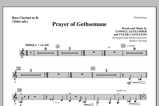 Download Robert Sterling Prayer Of Gethsemane - Bass Clarinet (sub. Tuba) Sheet Music and learn how to play Choir Instrumental Pak PDF digital score in minutes