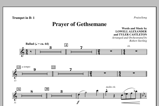Download Robert Sterling Prayer Of Gethsemane - Bb Trumpet 1 Sheet Music and learn how to play Choir Instrumental Pak PDF digital score in minutes