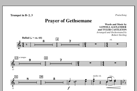Download Robert Sterling Prayer Of Gethsemane - Bb Trumpet 2,3 Sheet Music and learn how to play Choir Instrumental Pak PDF digital score in minutes