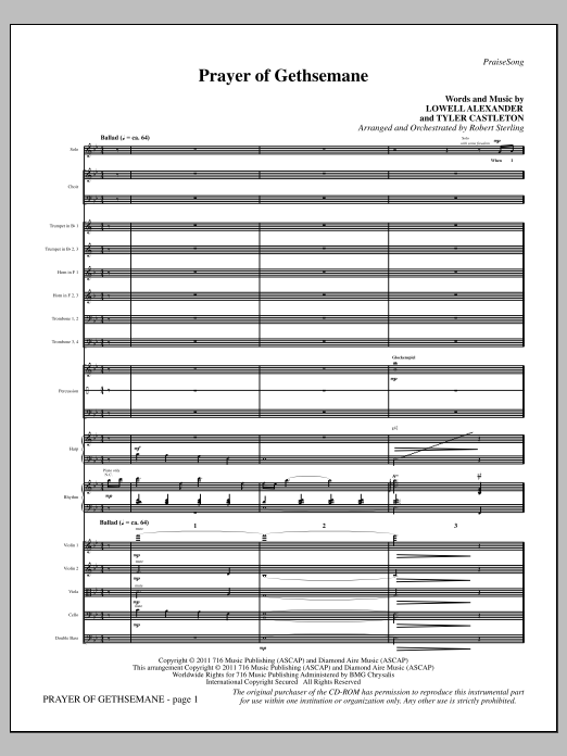 Download Robert Sterling Prayer Of Gethsemane - Full Score Sheet Music and learn how to play Choir Instrumental Pak PDF digital score in minutes