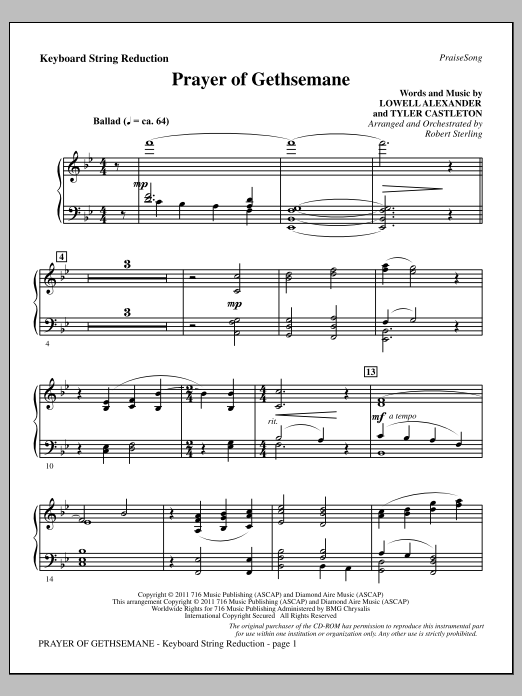 Download Robert Sterling Prayer Of Gethsemane - Keyboard String Reduction Sheet Music and learn how to play Choir Instrumental Pak PDF digital score in minutes