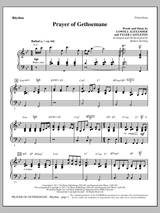 Download Robert Sterling Prayer Of Gethsemane - Rhythm Sheet Music and learn how to play Choir Instrumental Pak PDF digital score in minutes
