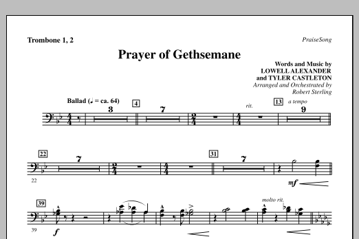 Download Robert Sterling Prayer Of Gethsemane - Trombone 1 & 2 Sheet Music and learn how to play Choir Instrumental Pak PDF digital score in minutes