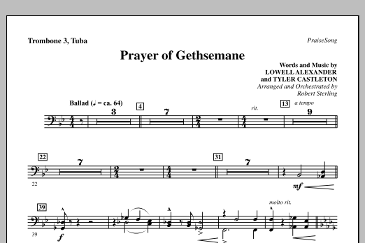 Download Robert Sterling Prayer Of Gethsemane - Trombone 3/Tuba Sheet Music and learn how to play Choir Instrumental Pak PDF digital score in minutes