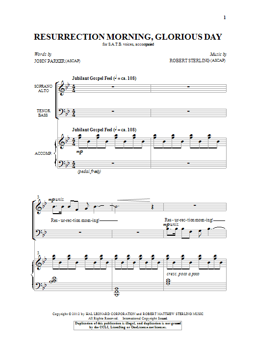 Download Robert Sterling Resurrection Morning, Glorious Day Sheet Music and learn how to play SATB PDF digital score in minutes