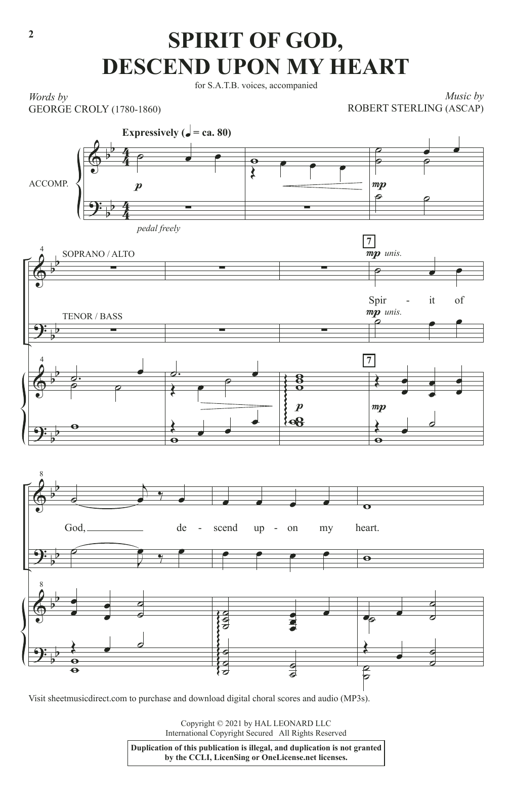 Download Robert Sterling Spirit Of God, Descend Upon My Heart Sheet Music and learn how to play SATB Choir PDF digital score in minutes