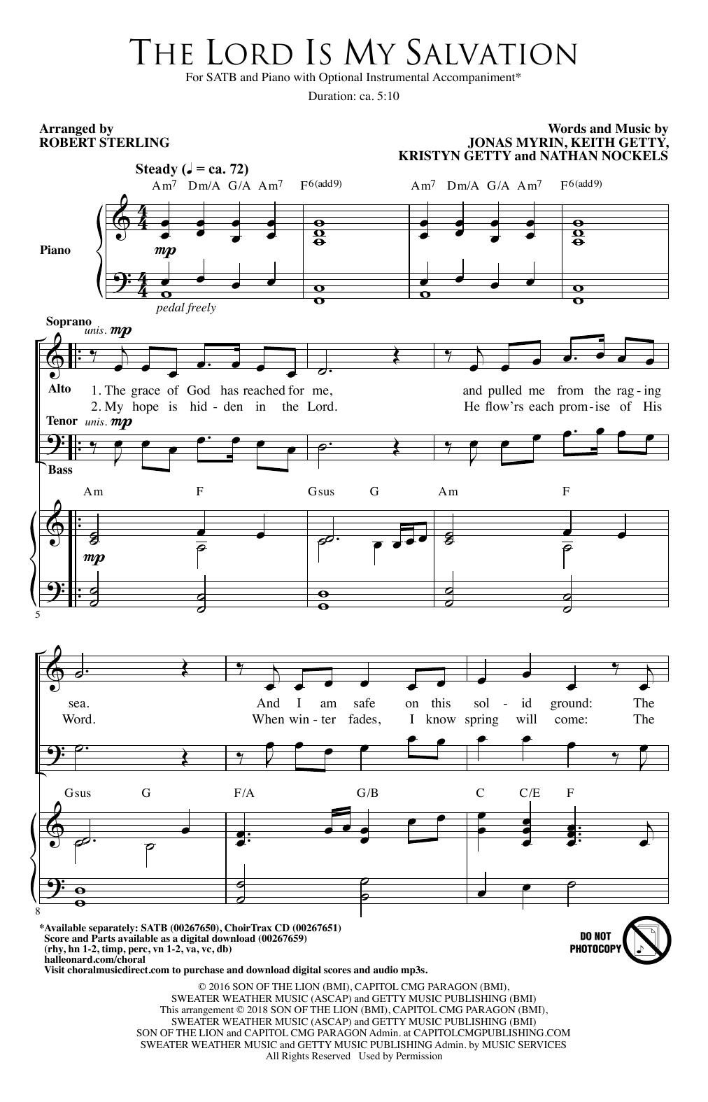 Download Robert Sterling The Lord Is My Salvation Sheet Music and learn how to play SATB Choir PDF digital score in minutes