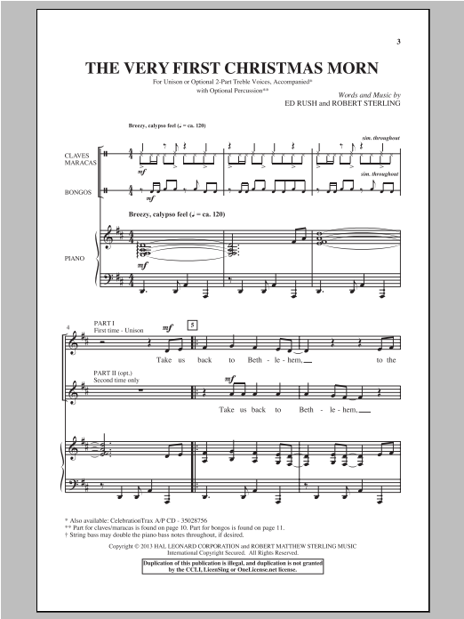 Download Ed Rush & Robert Sterling The Very First Christmas Morn Sheet Music and learn how to play Unison Voice PDF digital score in minutes
