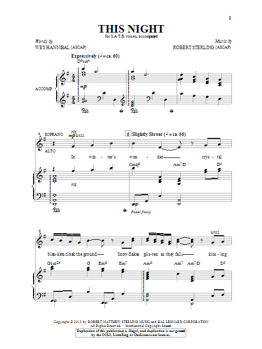 Download Robert Sterling This Night Sheet Music and learn how to play SATB PDF digital score in minutes