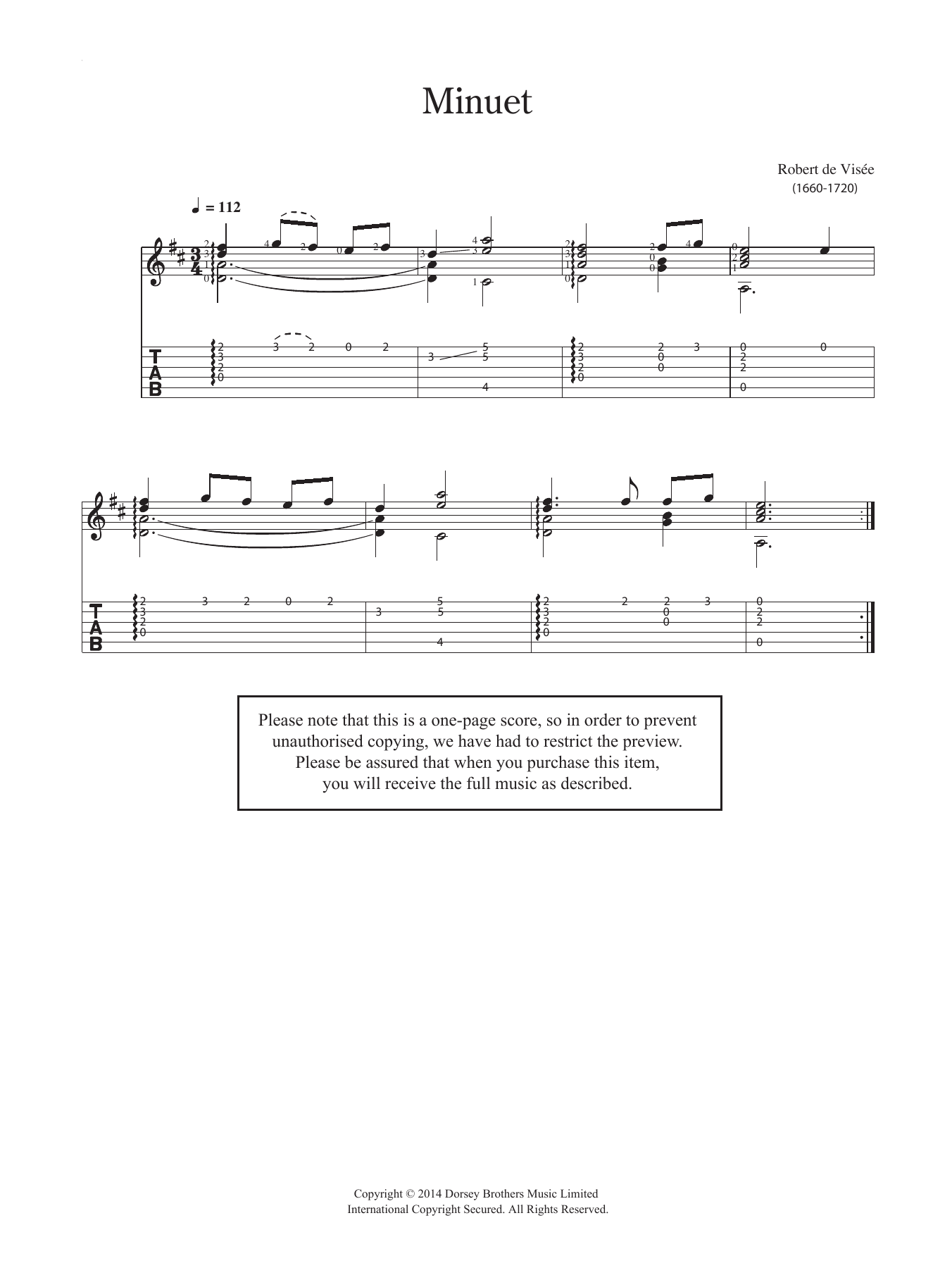 Download Robert Visee Minuet Sheet Music and learn how to play Guitar PDF digital score in minutes