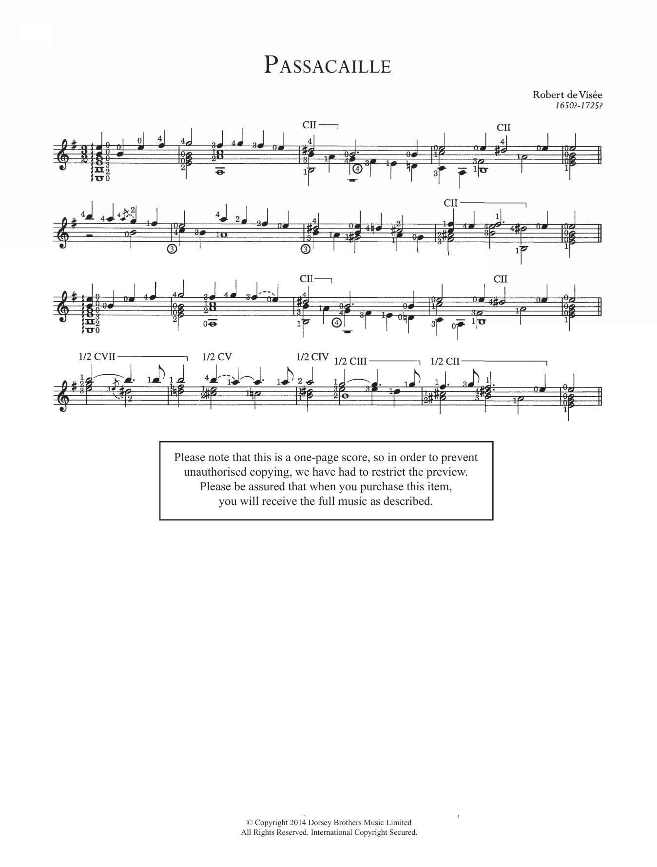 Download Robert Visee Passacaille Sheet Music and learn how to play Guitar PDF digital score in minutes