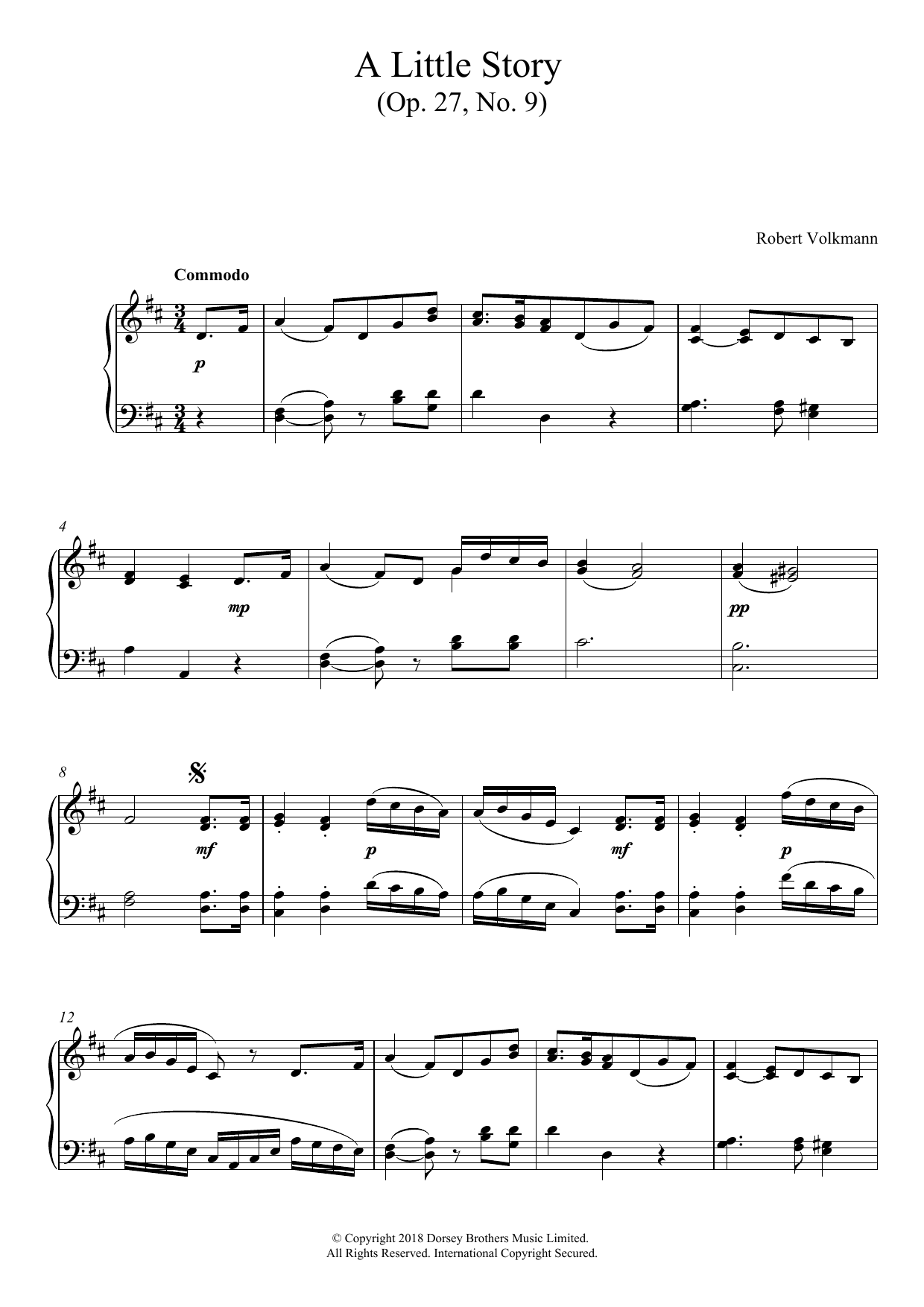 Download Robert Volkmann A Little Story Op. 27, No. 9 Sheet Music and learn how to play Piano PDF digital score in minutes