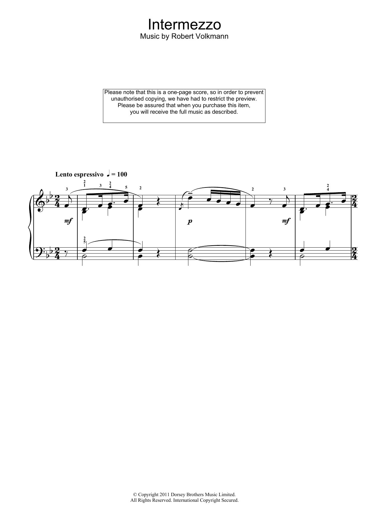 Download Robert Volkmann Intermezzo Sheet Music and learn how to play Piano PDF digital score in minutes