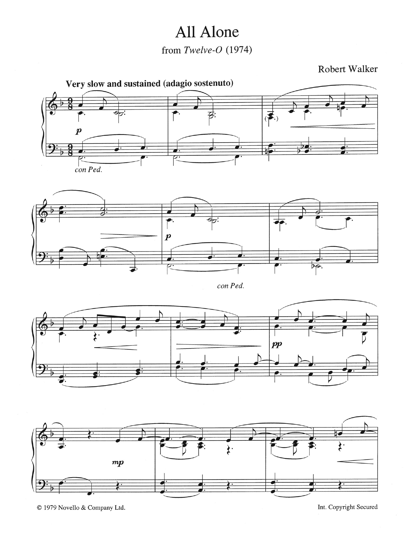 Download Robert Walker All Alone (from Twelve-O) Sheet Music and learn how to play Piano PDF digital score in minutes