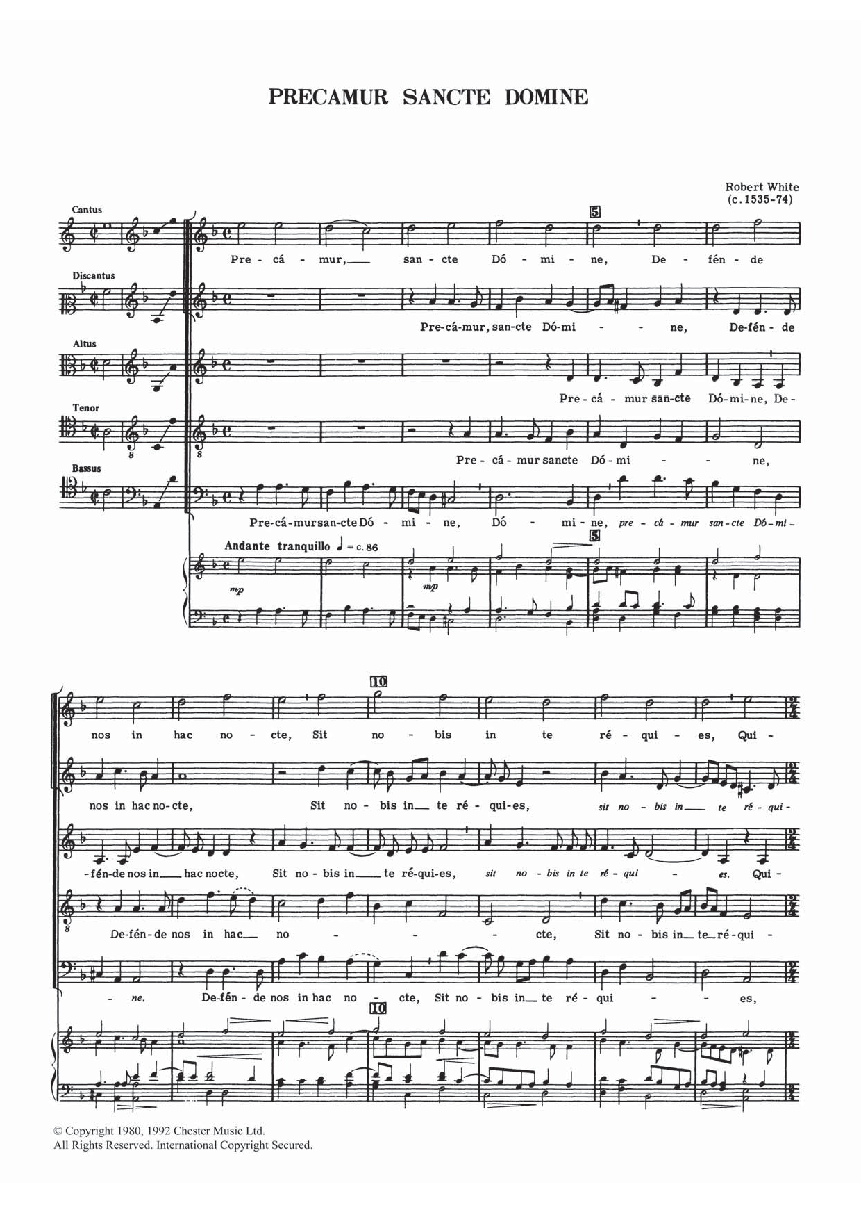 Download Robert White Precamur Sancte Domine Sheet Music and learn how to play Choral SAATB PDF digital score in minutes