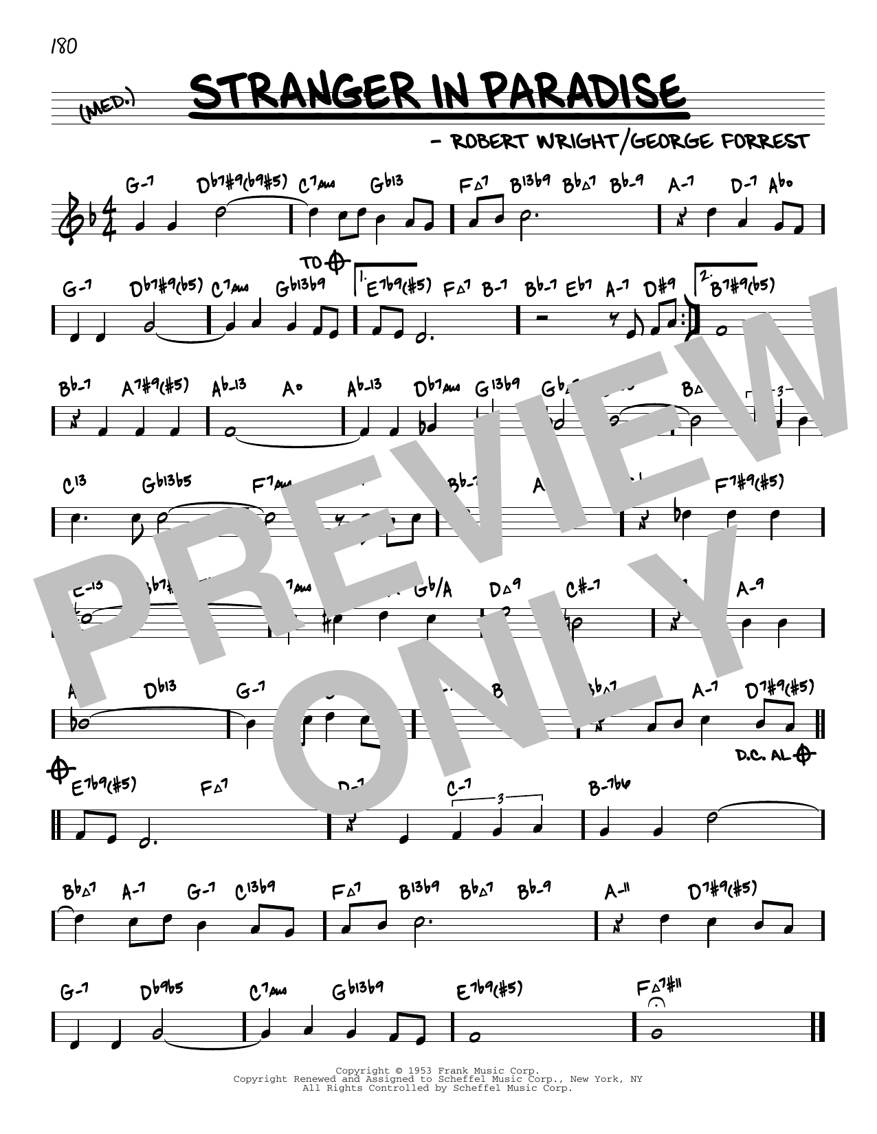 Download Robert Wright Stranger In Paradise (arr. David Hazeltine) Sheet Music and learn how to play Real Book – Enhanced Chords PDF digital score in minutes