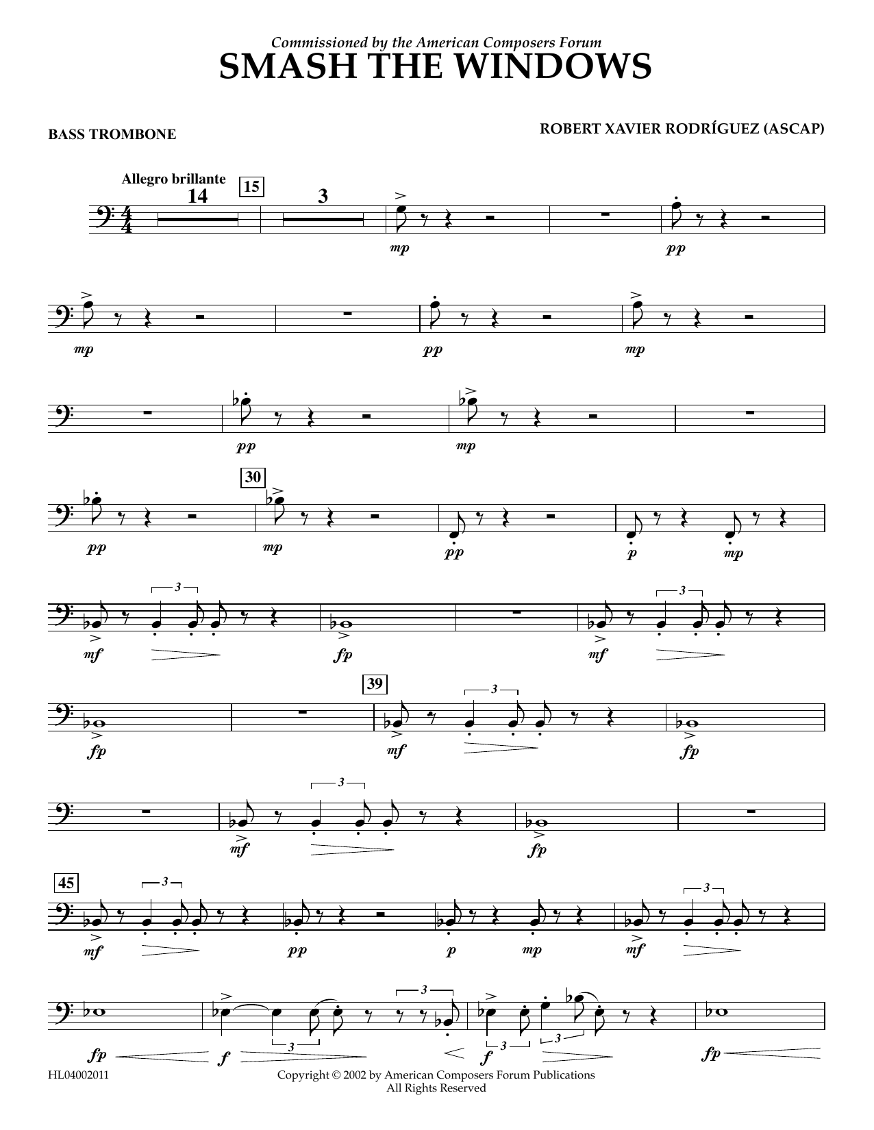 Download Robert Xavier Rodríguez Smash the Windows - Bass Trombone Sheet Music and learn how to play Concert Band PDF digital score in minutes