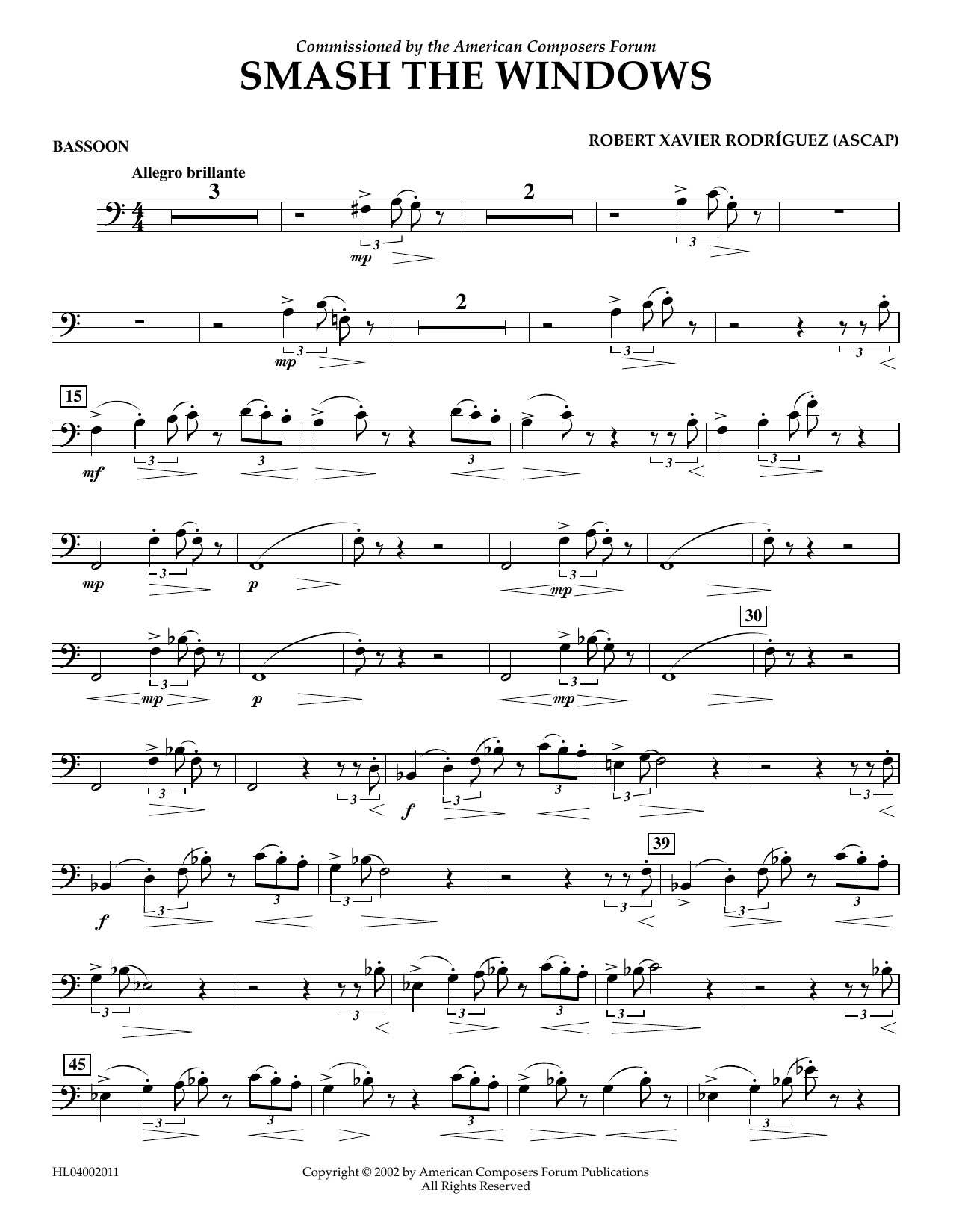 Download Robert Xavier Rodríguez Smash the Windows - Bassoon Sheet Music and learn how to play Concert Band PDF digital score in minutes