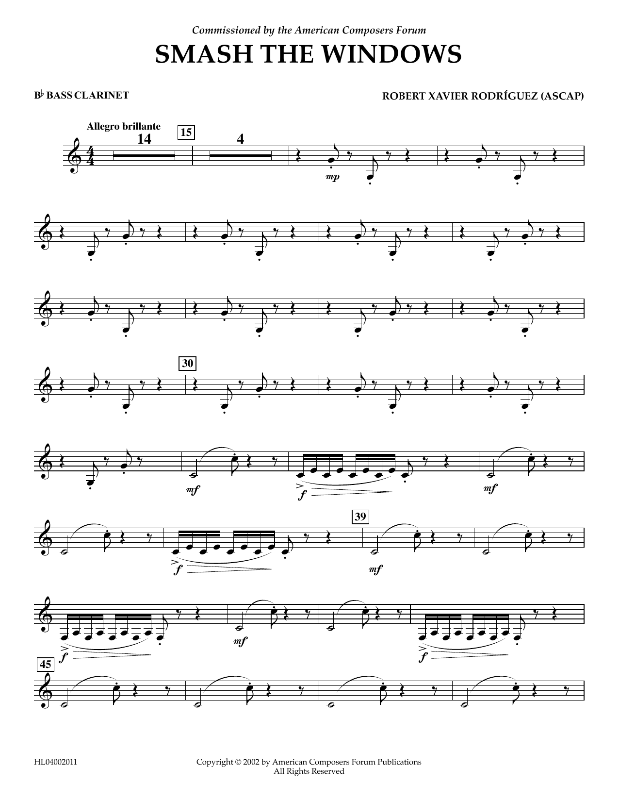 Download Robert Xavier Rodríguez Smash the Windows - Bb Bass Clarinet Sheet Music and learn how to play Concert Band PDF digital score in minutes