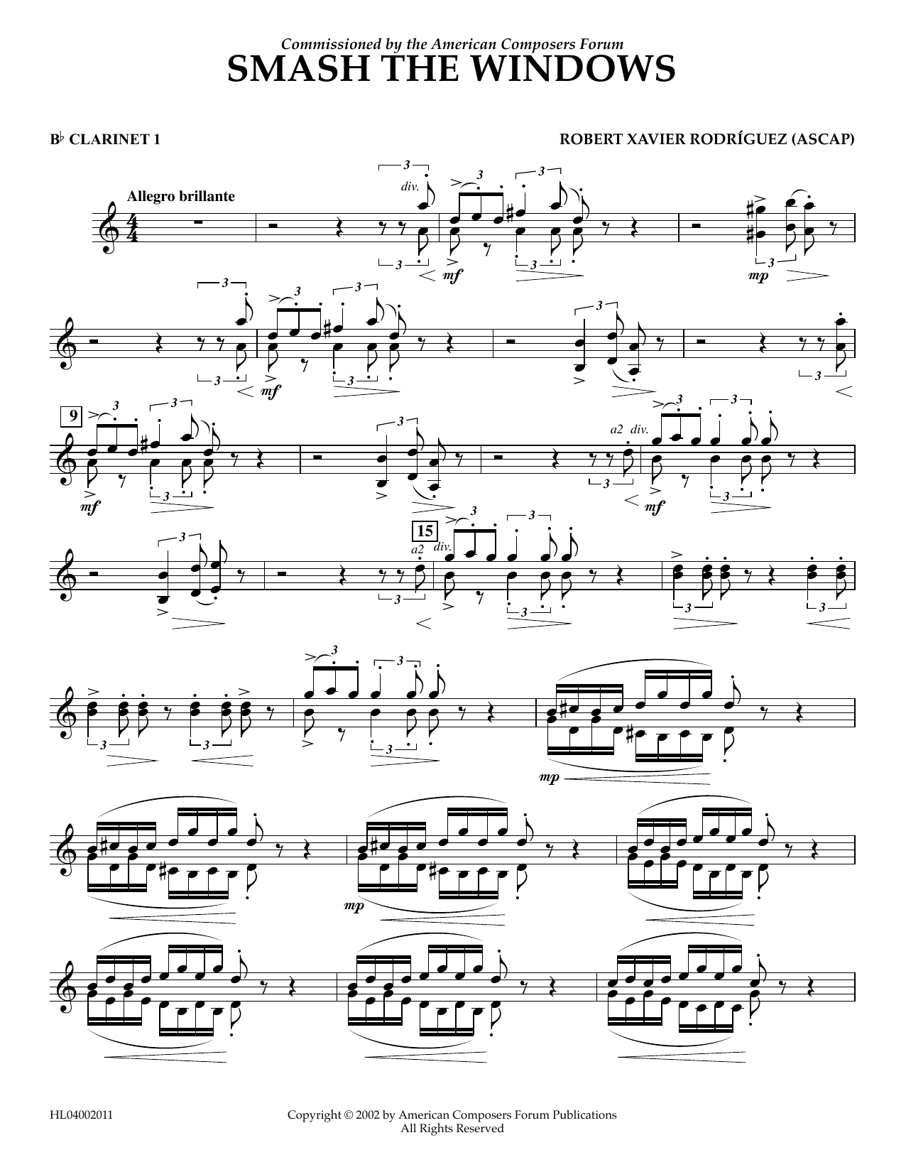 Download Robert Xavier Rodríguez Smash the Windows - Bb Clarinet 1 Sheet Music and learn how to play Concert Band PDF digital score in minutes