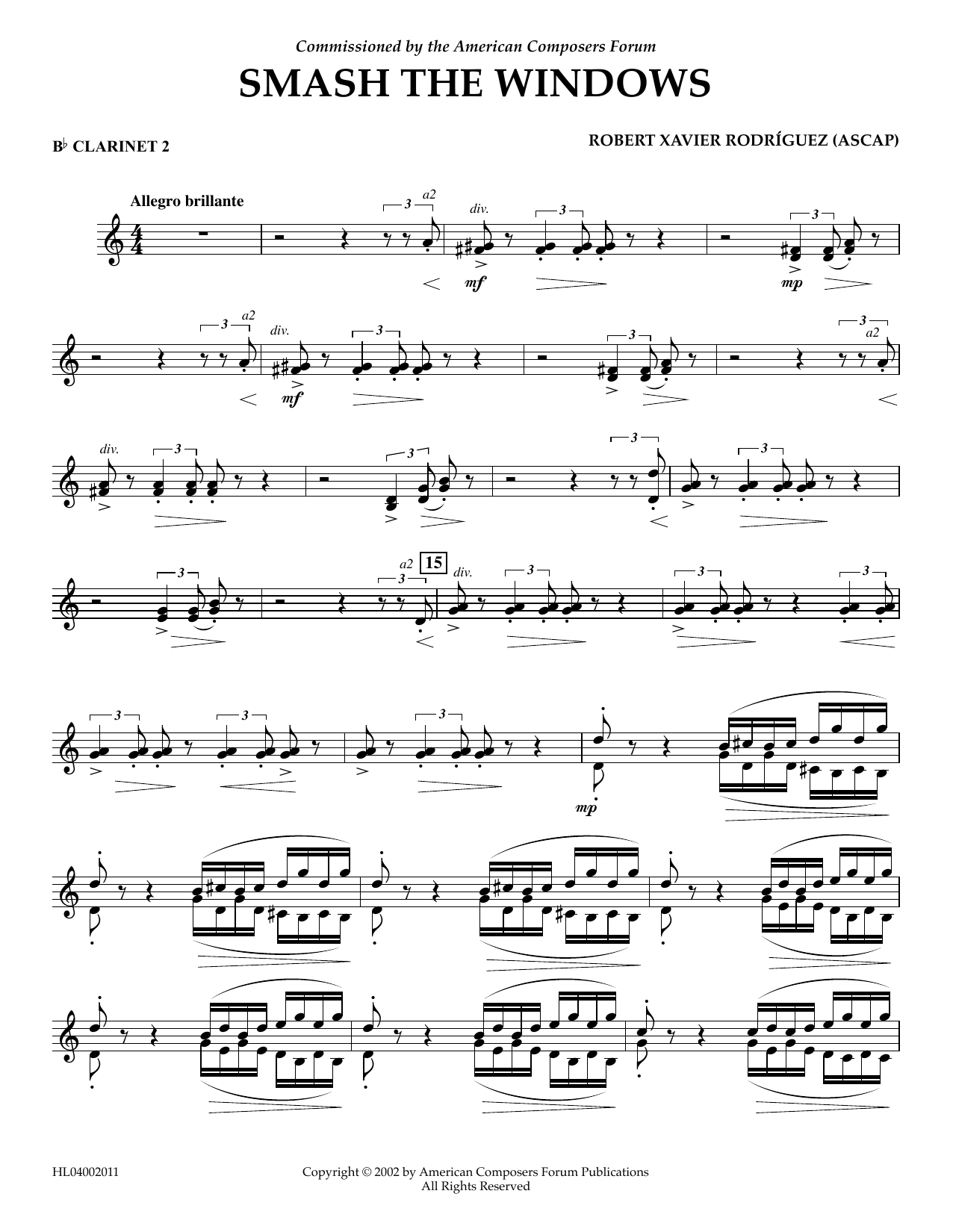 Download Robert Xavier Rodríguez Smash the Windows - Bb Clarinet 2 Sheet Music and learn how to play Concert Band PDF digital score in minutes