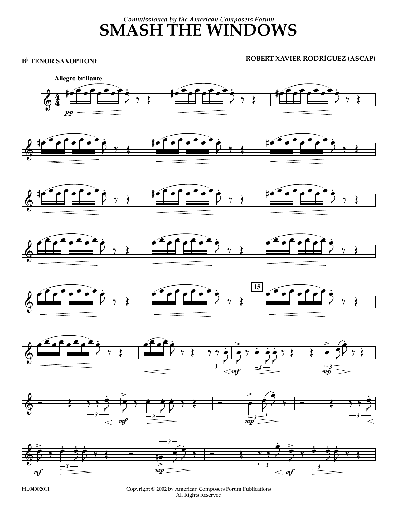 Download Robert Xavier Rodríguez Smash the Windows - Bb Tenor Saxophone Sheet Music and learn how to play Concert Band PDF digital score in minutes