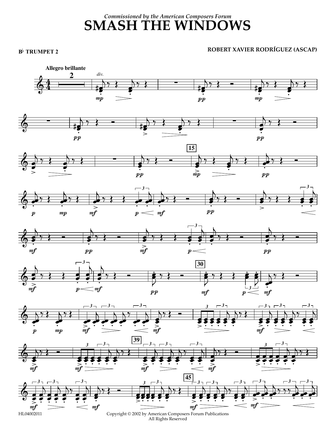 Download Robert Xavier Rodríguez Smash the Windows - Bb Trumpet 2 Sheet Music and learn how to play Concert Band PDF digital score in minutes