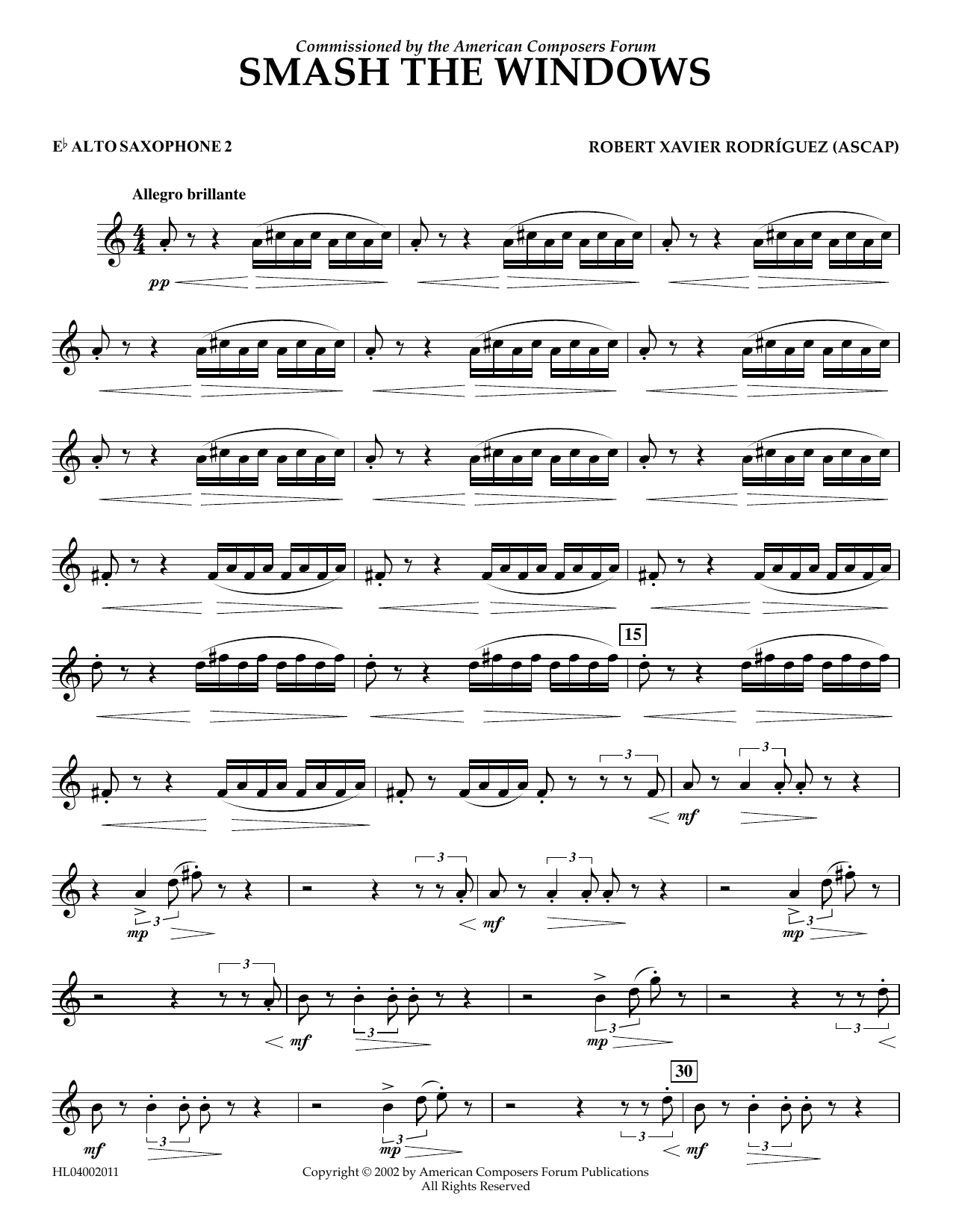 Download Robert Xavier Rodríguez Smash the Windows - Eb Alto Sax 2 Sheet Music and learn how to play Concert Band PDF digital score in minutes