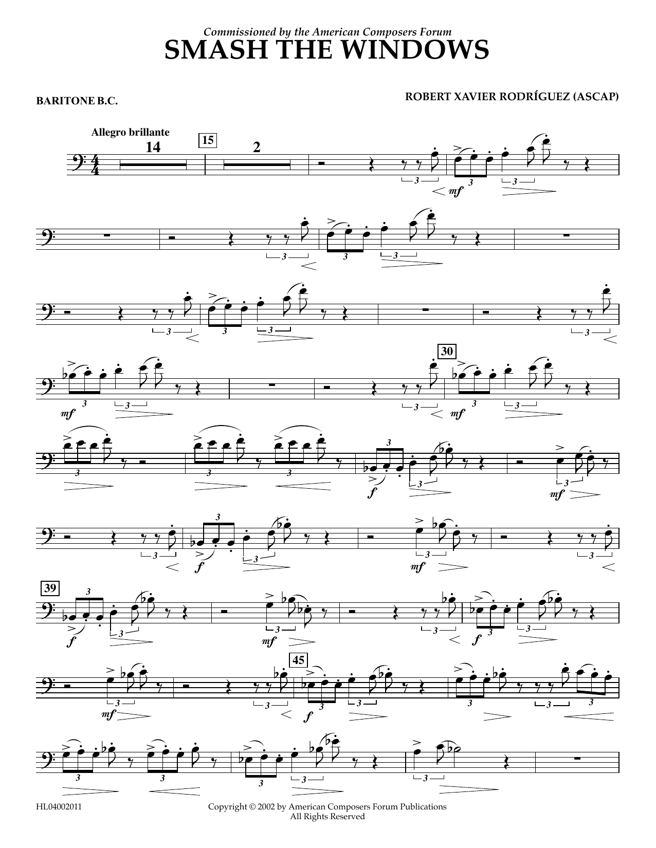 Download Robert Xavier Rodríguez Smash the Windows - Euphonium in Bass Clef Sheet Music and learn how to play Concert Band PDF digital score in minutes