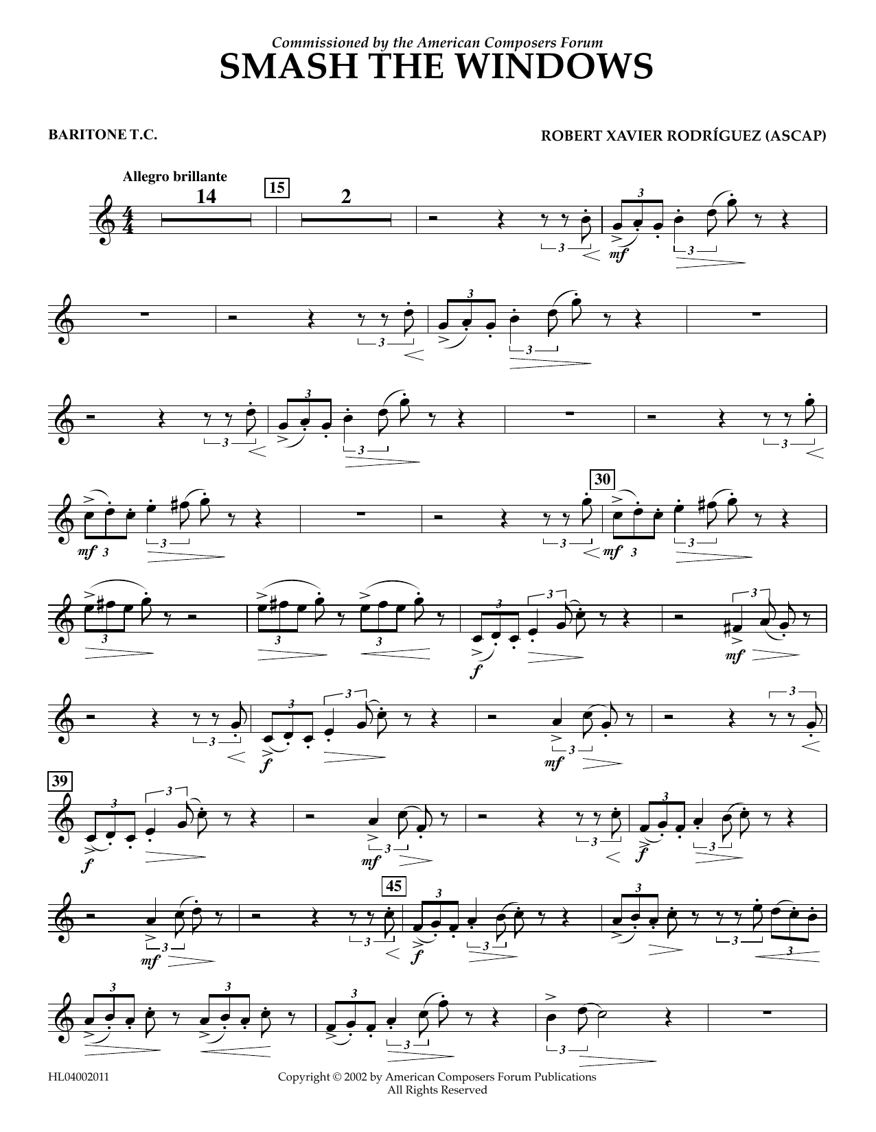 Download Robert Xavier Rodríguez Smash the Windows - Euphonium in Treble Clef Sheet Music and learn how to play Concert Band PDF digital score in minutes