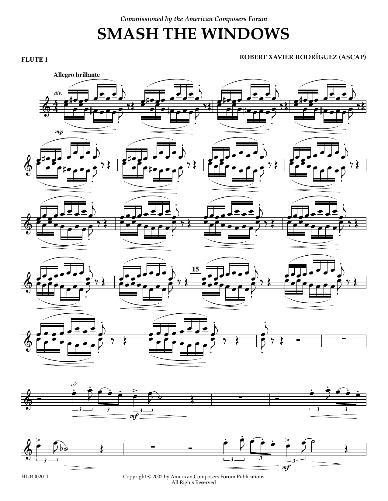 Download Robert Xavier Rodríguez Smash the Windows - Flute 1 Sheet Music and learn how to play Concert Band PDF digital score in minutes