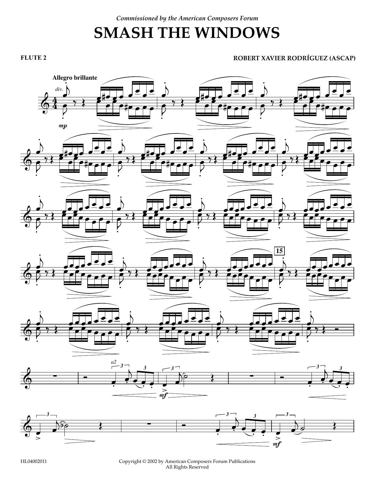 Download Robert Xavier Rodríguez Smash the Windows - Flute 2 Sheet Music and learn how to play Concert Band PDF digital score in minutes