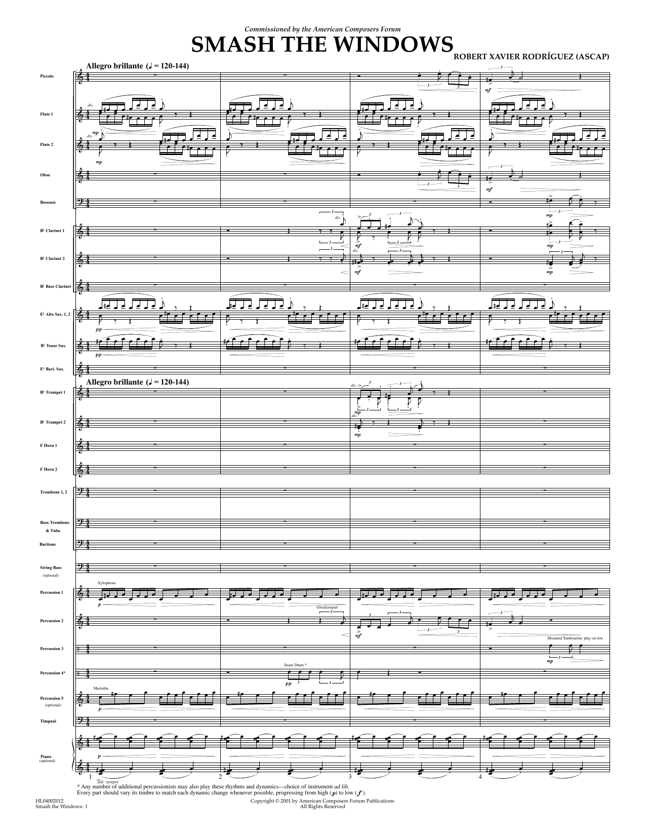 Download Robert Xavier Rodríguez Smash the Windows - Full Score Sheet Music and learn how to play Concert Band PDF digital score in minutes