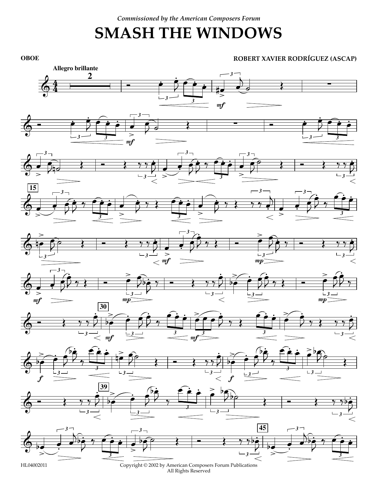 Download Robert Xavier Rodríguez Smash the Windows - Oboe Sheet Music and learn how to play Concert Band PDF digital score in minutes