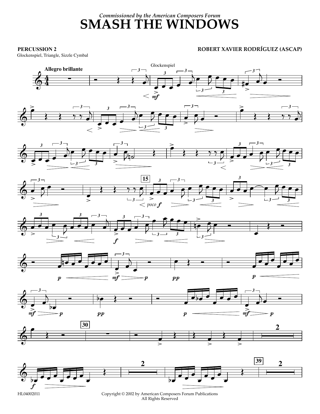 Download Robert Xavier Rodríguez Smash the Windows - Percussion 2 Sheet Music and learn how to play Concert Band PDF digital score in minutes