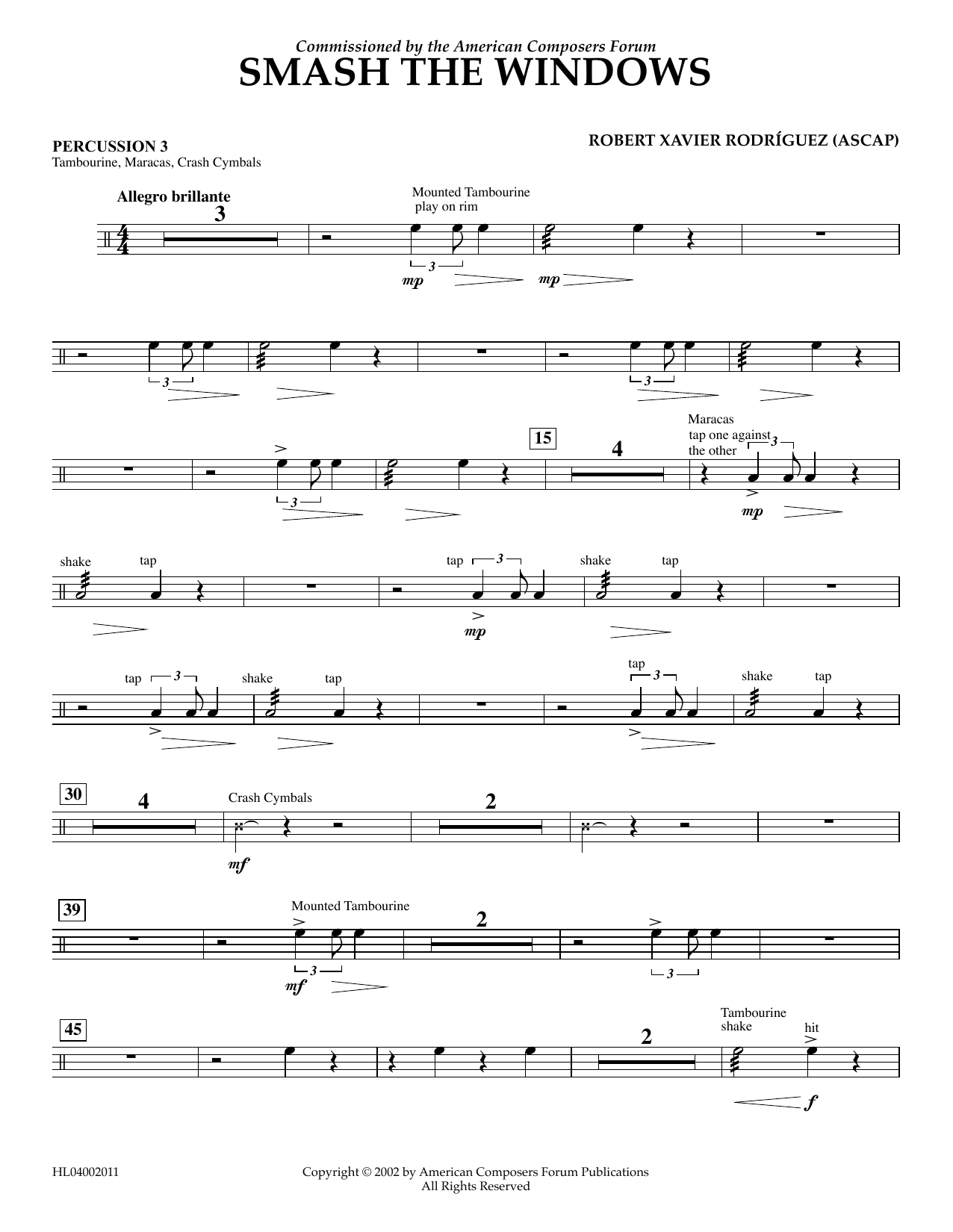 Download Robert Xavier Rodríguez Smash the Windows - Percussion 3 Sheet Music and learn how to play Concert Band PDF digital score in minutes