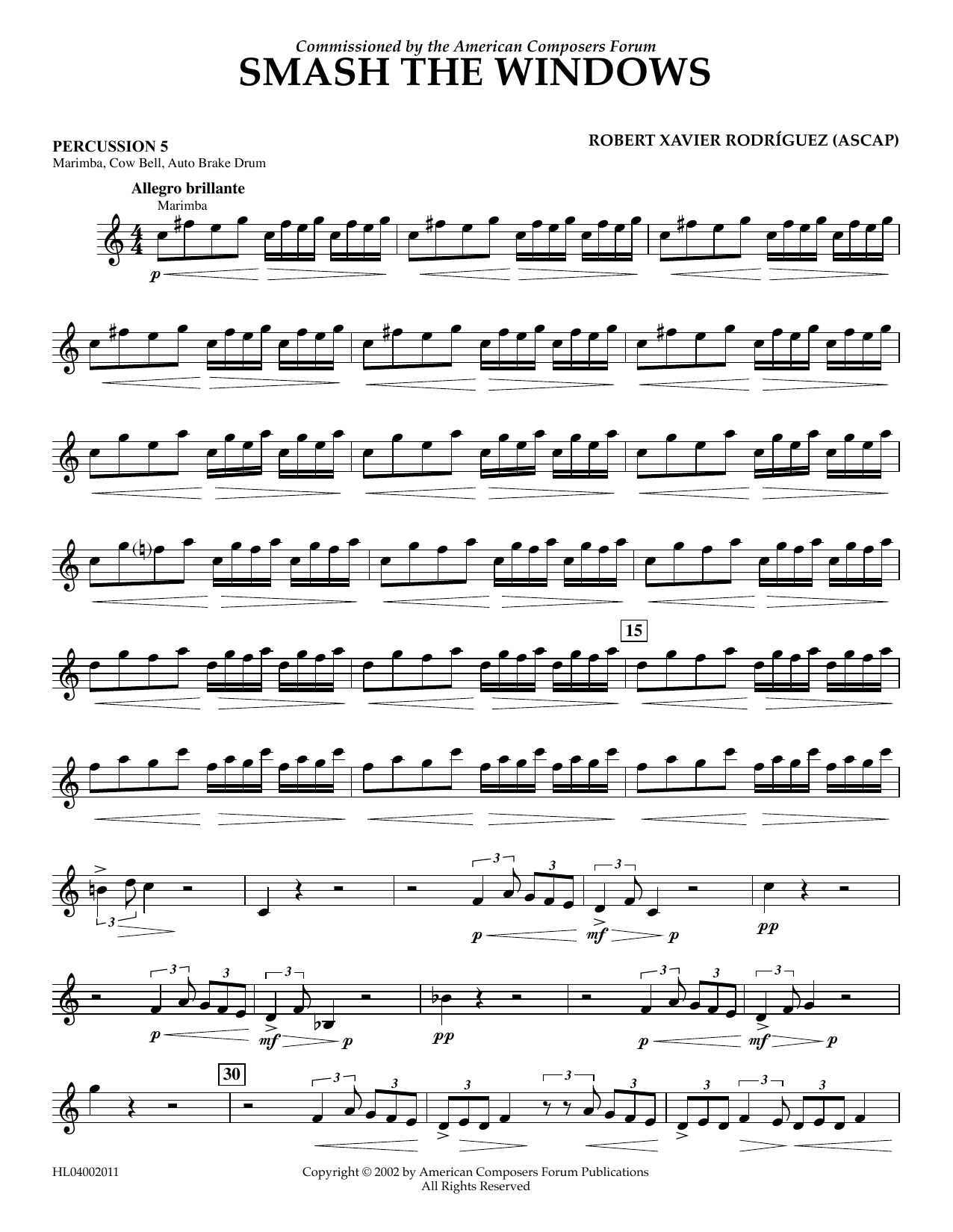 Download Robert Xavier Rodríguez Smash the Windows - Percussion 5 Sheet Music and learn how to play Concert Band PDF digital score in minutes