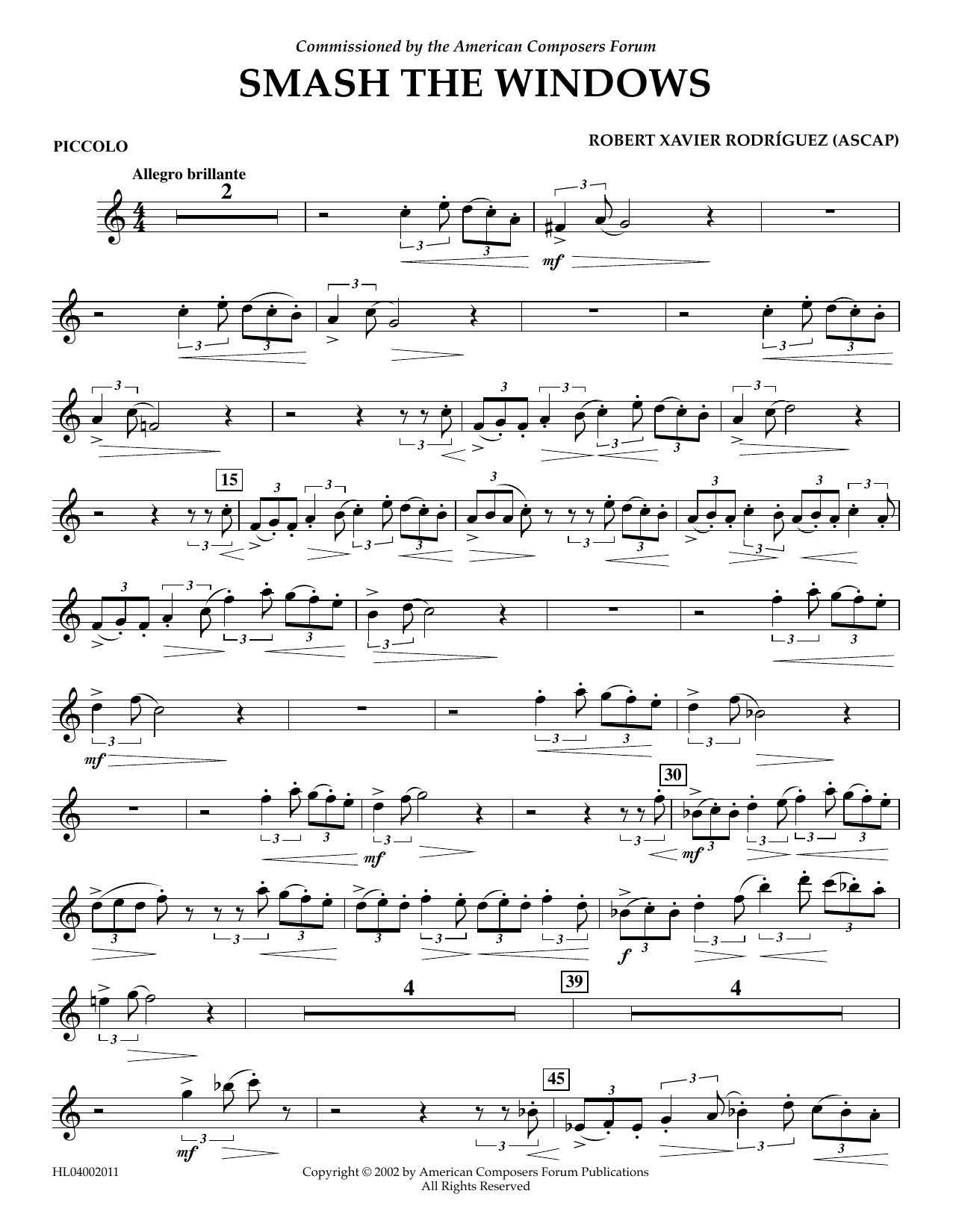 Download Robert Xavier Rodríguez Smash the Windows - Piccolo Sheet Music and learn how to play Concert Band PDF digital score in minutes