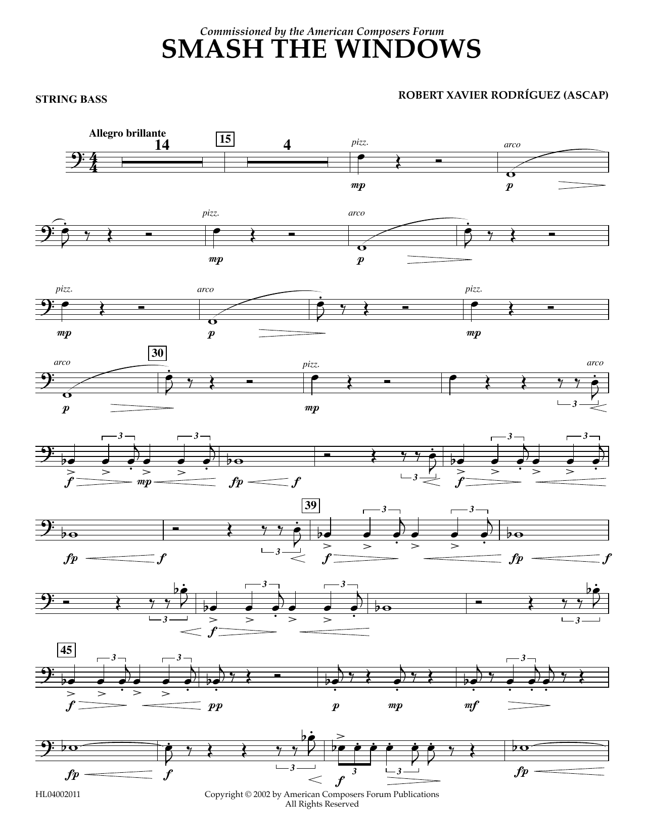 Download Robert Xavier Rodríguez Smash the Windows - String Bass Sheet Music and learn how to play Concert Band PDF digital score in minutes