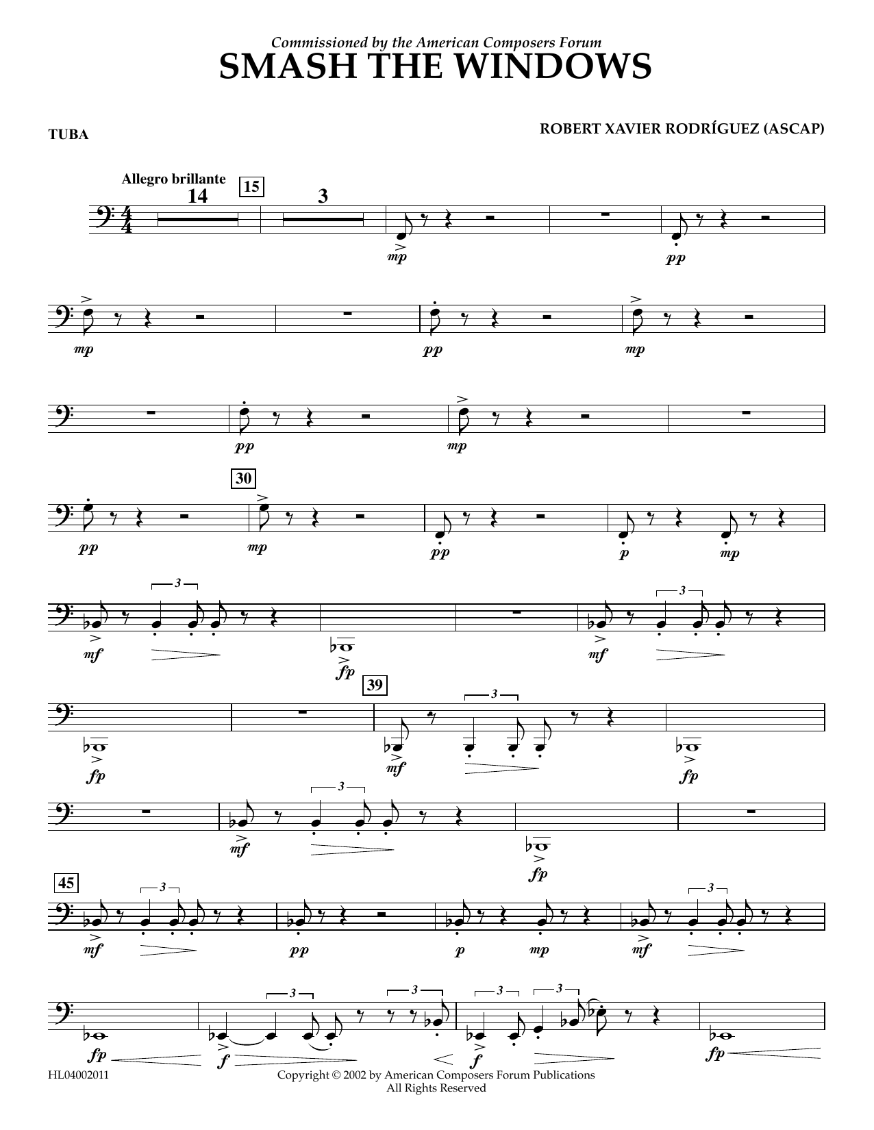Download Robert Xavier Rodríguez Smash the Windows - Tuba Sheet Music and learn how to play Concert Band PDF digital score in minutes