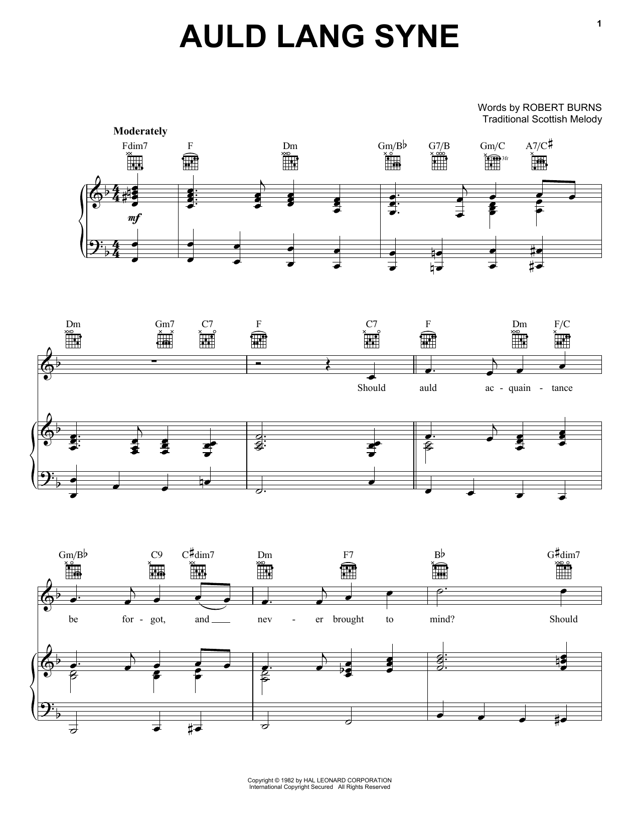 Traditional Auld Lang Syne Sheet Music