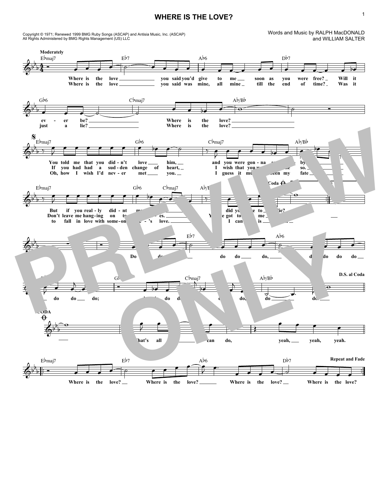 Download Roberta Flack and Donny Hathaway Where Is The Love? Sheet Music and learn how to play Voice PDF digital score in minutes