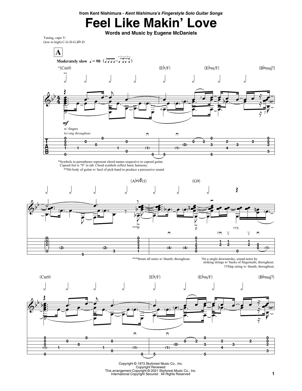 Download Roberta Flack Feel Like Makin' Love (arr. Kent Nishimura) Sheet Music and learn how to play Solo Guitar PDF digital score in minutes