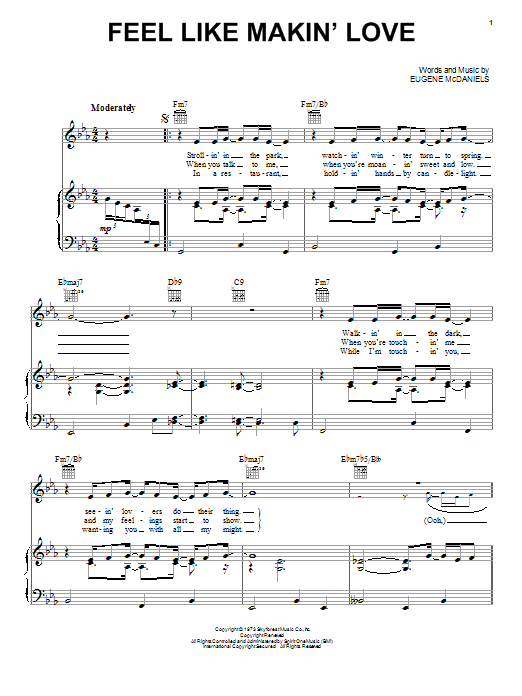 Download Roberta Flack Feel Like Makin' Love Sheet Music and learn how to play Melody Line, Lyrics & Chords PDF digital score in minutes