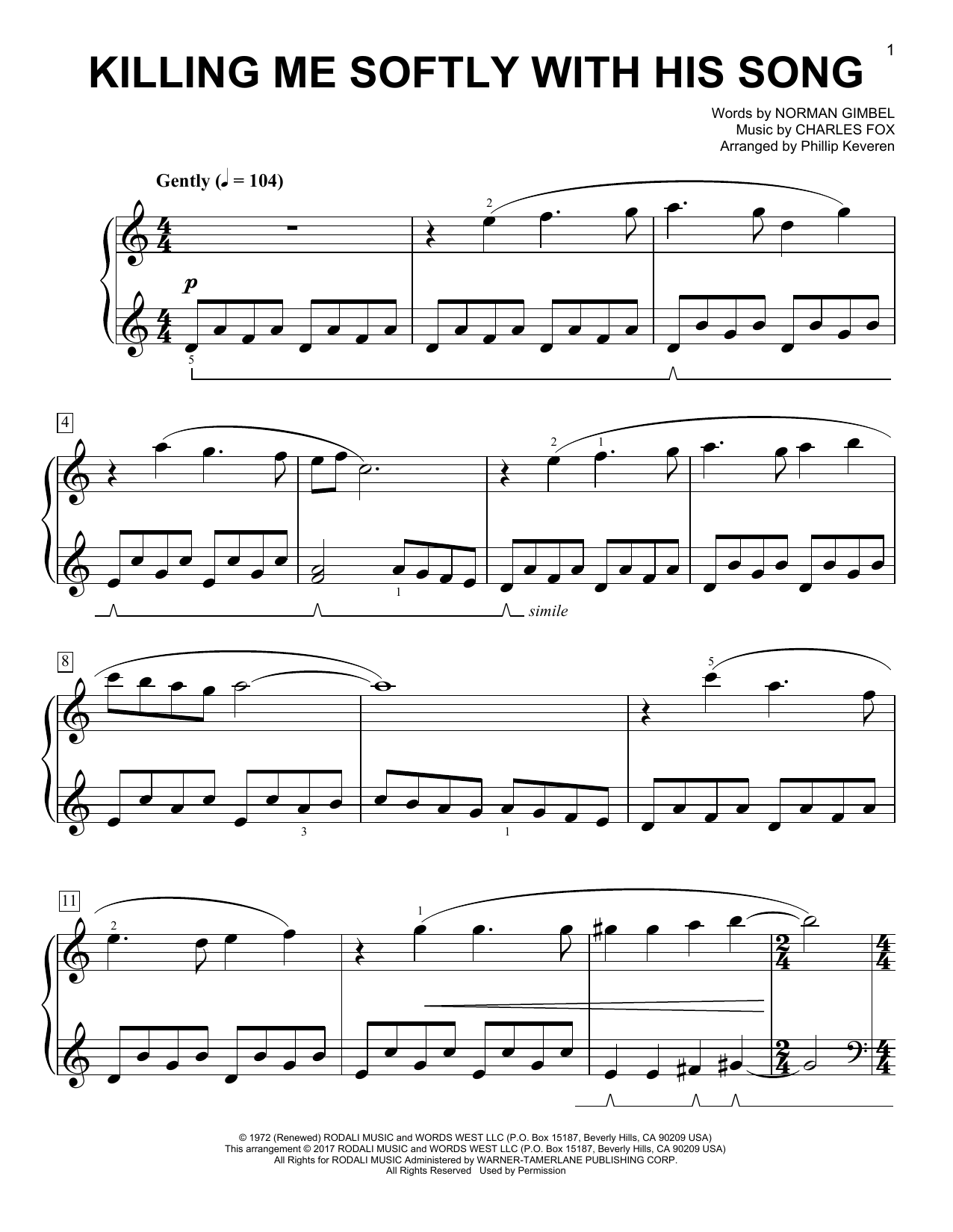 Download Phillip Keveren Killing Me Softly With His Song Sheet Music and learn how to play Easy Piano PDF digital score in minutes