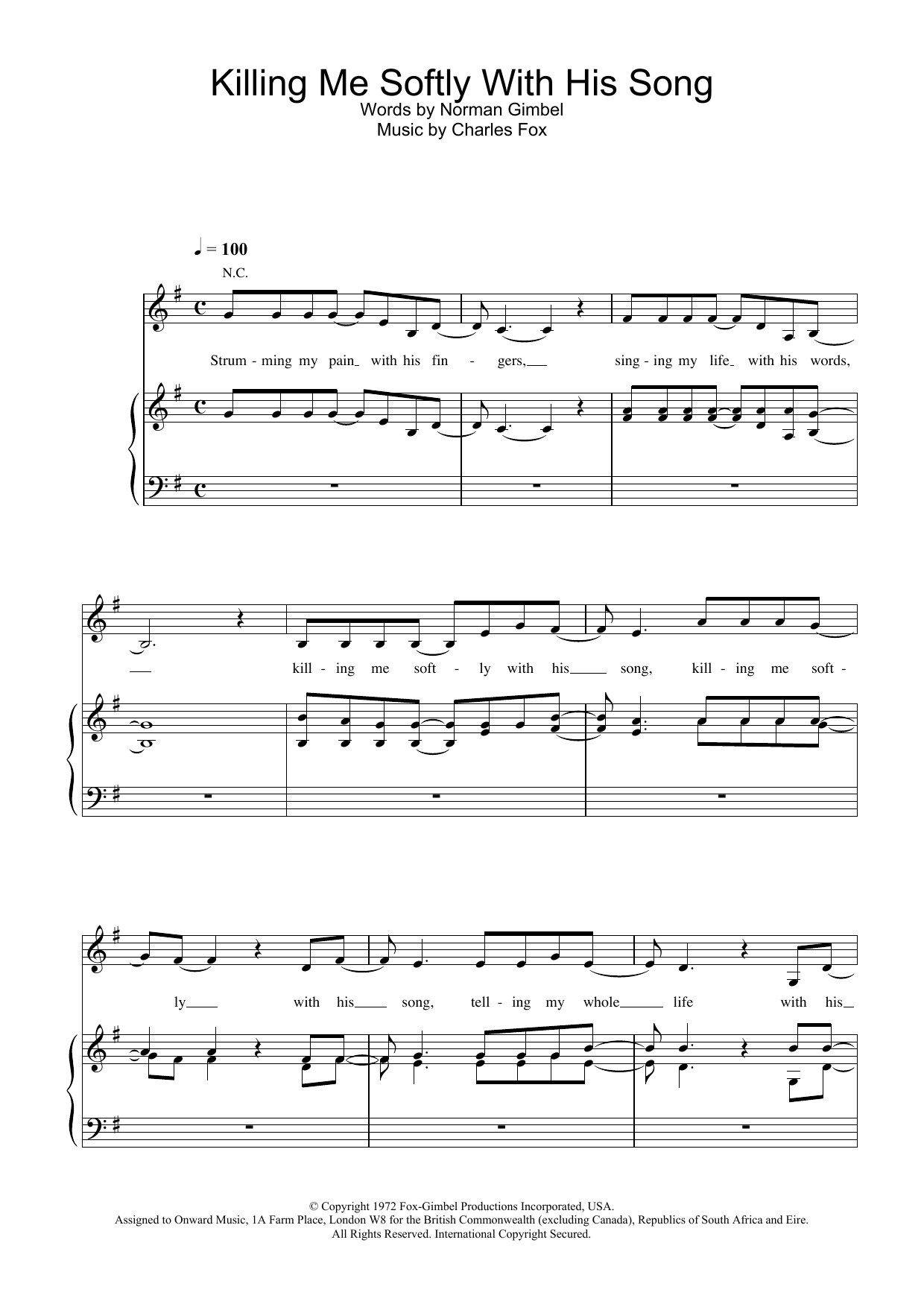 Download Roberta Flack Killing Me Softly With His Song Sheet Music and learn how to play SSA PDF digital score in minutes