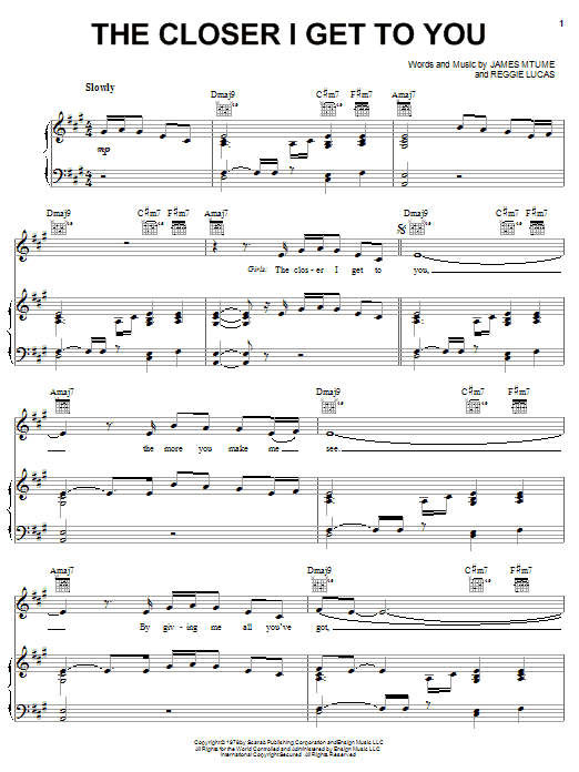 Download Roberta Flack The Closer I Get To You Sheet Music and learn how to play Piano, Vocal & Guitar (Right-Hand Melody) PDF digital score in minutes