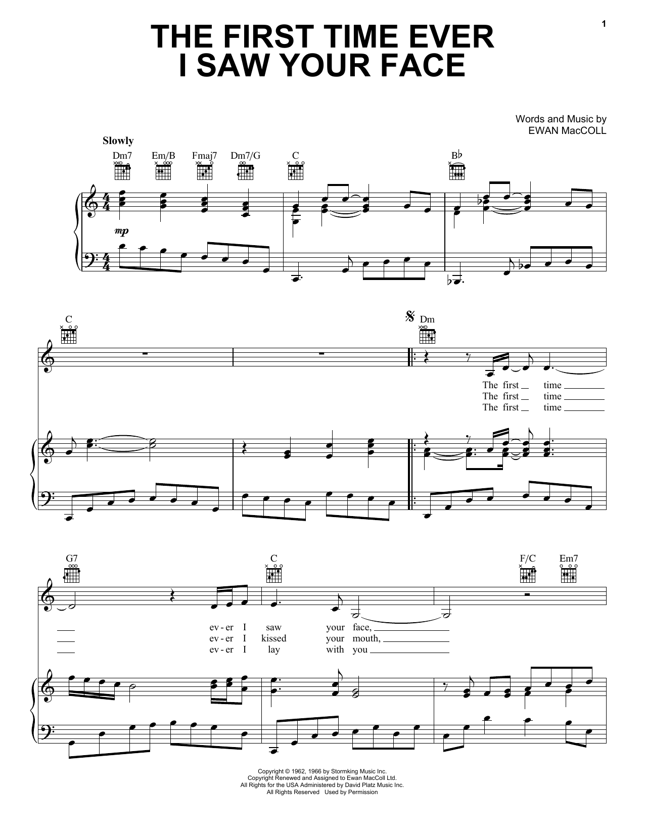 Download Roberta Flack The First Time Ever I Saw Your Face Sheet Music and learn how to play Piano, Vocal & Guitar PDF digital score in minutes