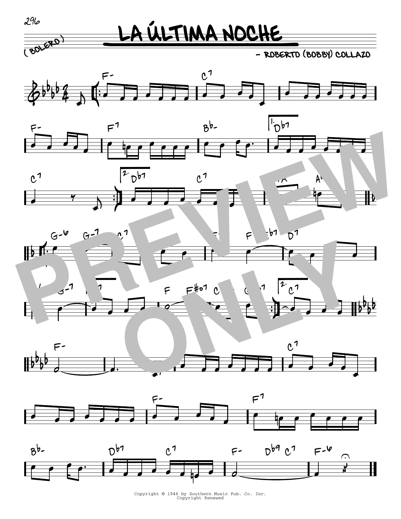 Download Roberto (Bobby) Collazo La Ultima Noche Sheet Music and learn how to play Real Book – Melody & Chords PDF digital score in minutes